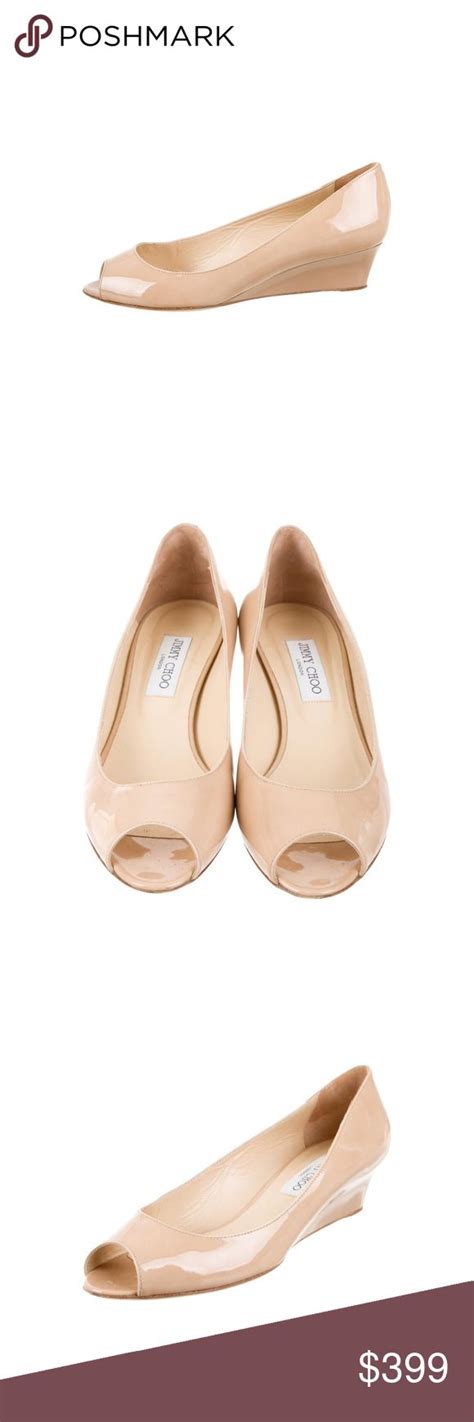 Nude Patent Leather Jimmy Choo Peep Toe Wedges Size IT40 5