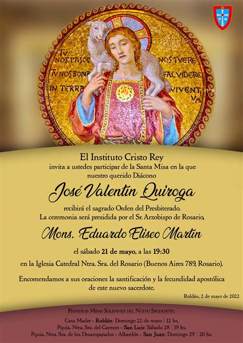 Invitación a la ordenación sacerdotal del Diácono José V Quiroga CR