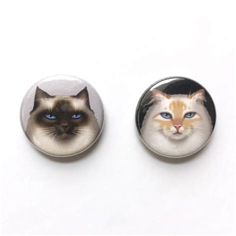 2 Cat Pin Badges Birman Cat Pin Badges Red Point And Seal Etsy