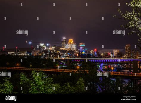 Glowing Minneapolis Night Skyline Stock Photo - Alamy