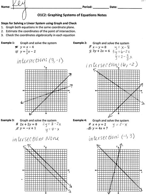 Solving Quadratic Linear Systems Worksheet 1 Answer Key