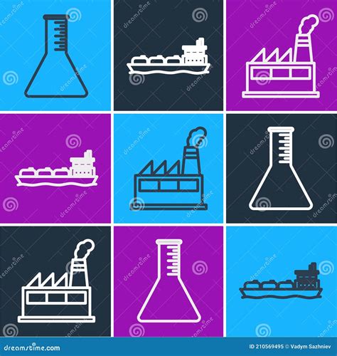 Set Line Oil Petrol Test Tube Oil Industrial Factory Building And Oil