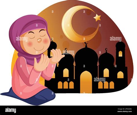 Muslim Girl Praying With Mosque Illustration Stock Vector Image And Art