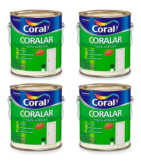 Kit 4 Latas Tinta Acrílica Fosca Interior Coral Branco 3 6l R 240 00