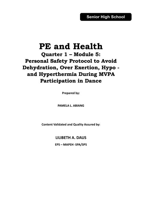 Physical Education And Health 3 Grade 12 Module 5 Revised Pe And