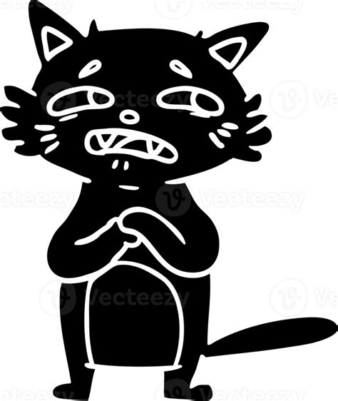 Worried Cartoon Cat Solid Black Icon Png