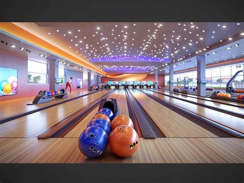 Premium Photo | Modern Bowling Alley With Orange And Blue Bowling Balls