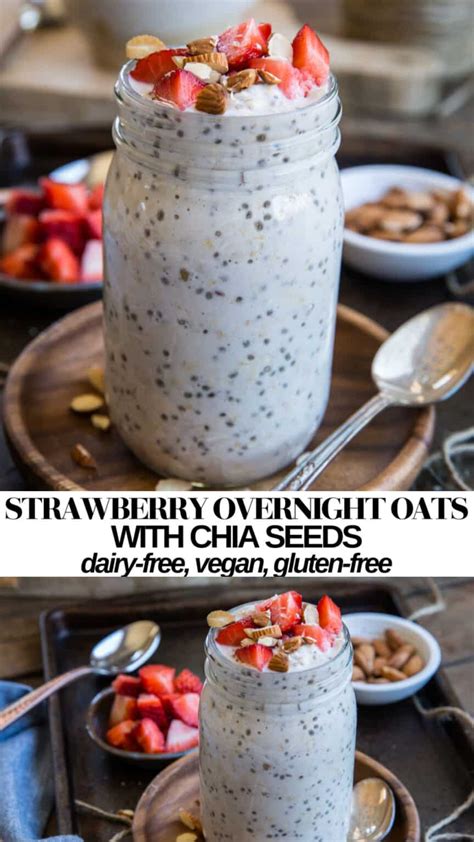 Overnight Oats With Chia Seeds Strawberries And Slivered Almonds