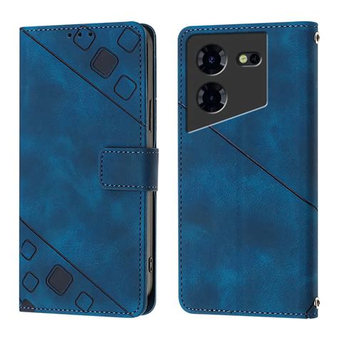 For Tecno Pova 5 Pro 5G Skin Feel Embossed Leather Phone Case Blue