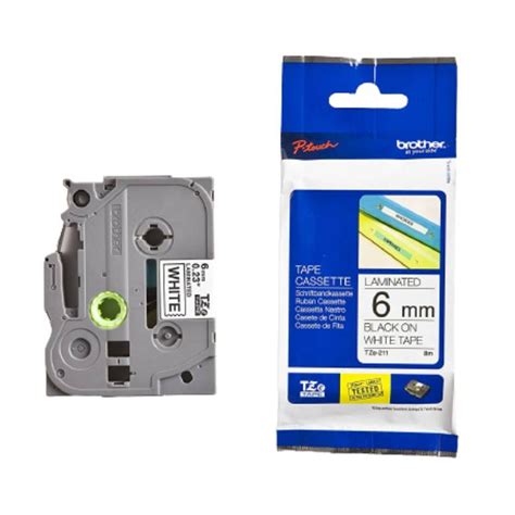 Brother TZE-211 Black ON White Laminated Tapes (TZE Series) 6mm
