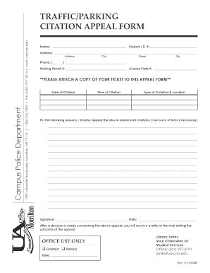 Fillable Online Uaccm Traffic Parking Citation Appeal Form Fax Email