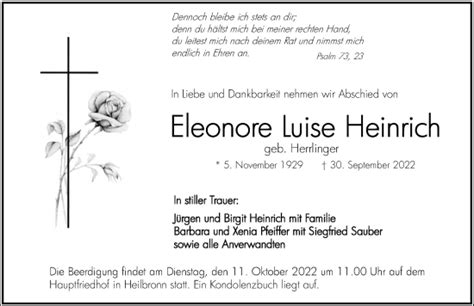 Traueranzeigen Von Eleonore Luise Heinrich Trauerundgedenken De