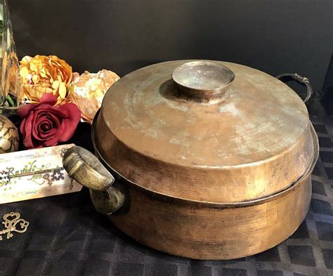 Antique Hand Hammered Cooper Stainless Steel Pot With Large Etsy