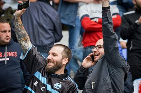 LYON, FRANCE - 16 May, 2018: Olympic Marseille Fans in the Stand ...