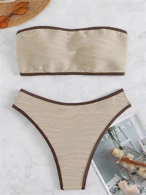 Bikini Bandeau De Dos Piezas Para Mujer Traje De Ba O Liso Con Tanga