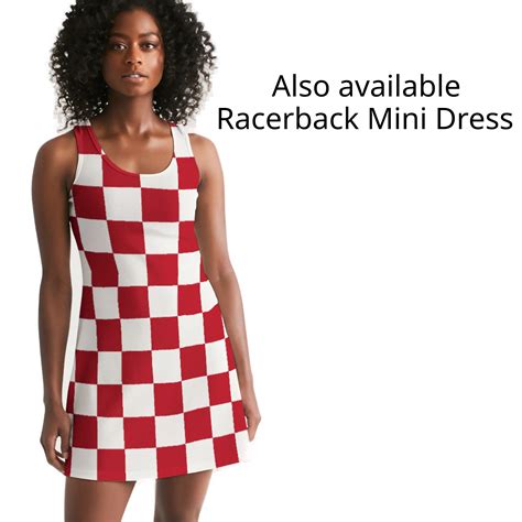 Check Dress, Red White Checkered Halter Neck Dress, Check A-line Sleeveless Dress, Sizes XS-2XL ...