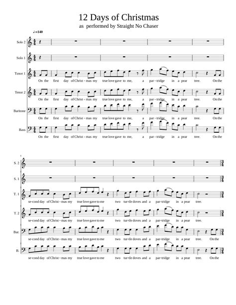 12 Days Of Christmas Sheet Music For Flute Clarinet Voice Tenor