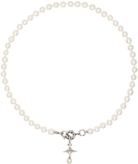 Vivienne Westwood White Silver One Row Pearl Drop Choker Vivienne