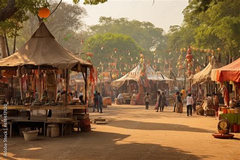 A traditional Indian village fair with various stalls and games, Indian ...