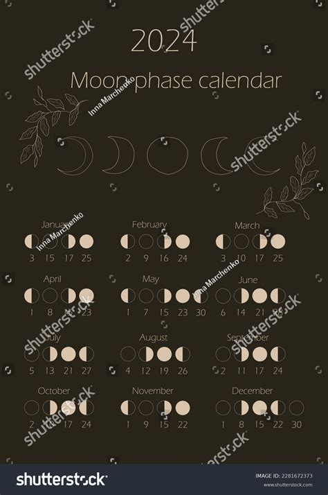 Moon phases calendar 2024. Waning gibbous, - Royalty Free Stock Vector ...