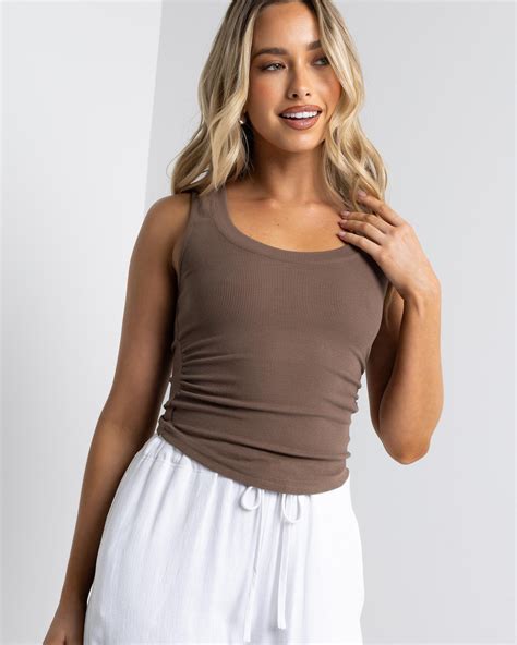 Shop Ava And Ever Basic Ruched Side Tank Top In Espresso Fast Shipping And Easy Returns City