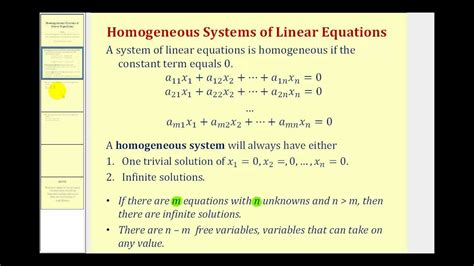 Homogeneous Systems Of Linear Equations Youtube