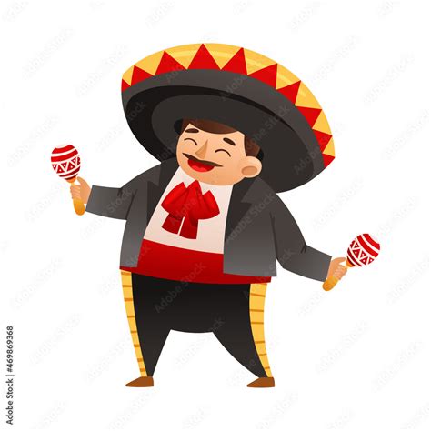 Mexican man wearing traditional clothes and sombrero hat shaking ...