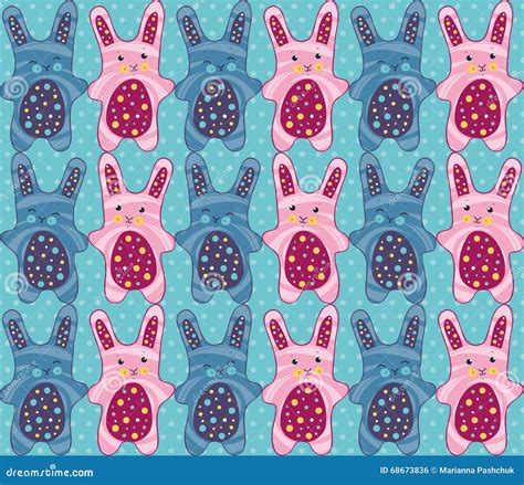 Easter Bunnies Seamless Pattern Stock Vector Illustration Of Blue