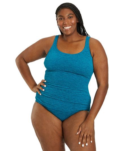 Penbrooke Krinkle Plus Size Chlorine Resistant One Piece Scoop Neck