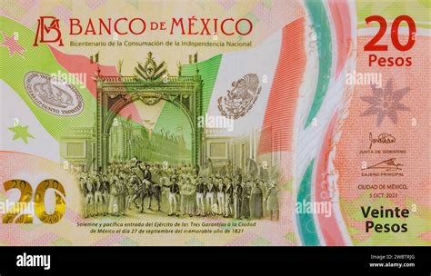 Mexican Money Bills Currency Mexico Pesos Banknote Close Up Stock