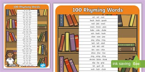 100 Rhyming Words Display Poster L Enseignant A Fait