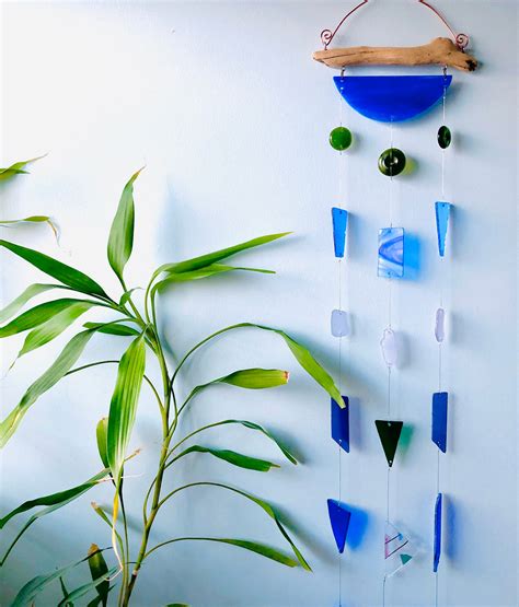 Cobalt Blue Glass Wind Chime Garden And Patio Decor Sea Glass Chime Boho Wall Hanging T