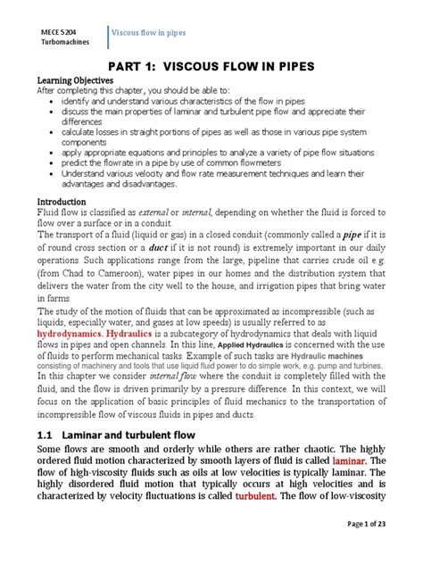 PART 1 VISCOUS Flow in Pipes 113837 | PDF | Fluid Dynamics | Reynolds Number