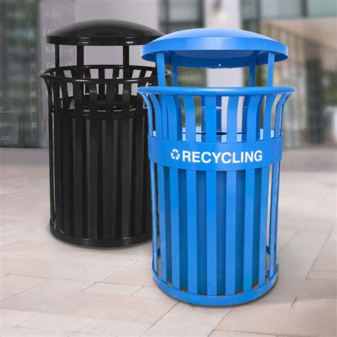 Streetscape Metal Trash And Recycling Container With Rain Hood