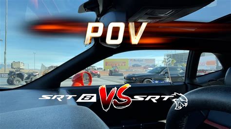 Pov Dodge Challenger Srt8 Vs Hellcat Quarter Mile Drag Race With A 2 Second Head Start At Lvms