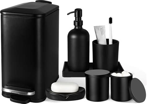 Black Bathroom Accessories Set 7 Pcs Matte Black Bathroom