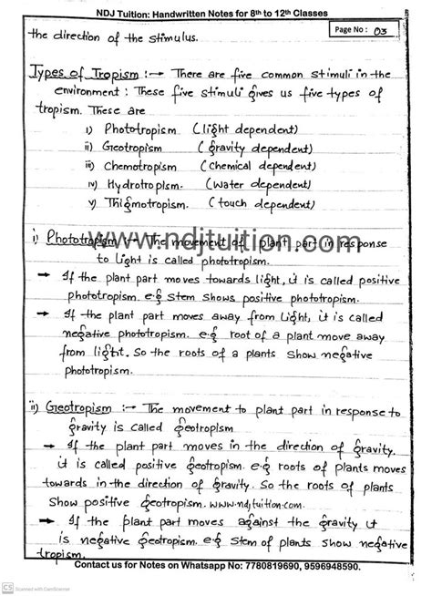 Control And Coordination Handwritten Notes For Class 10th In 2022