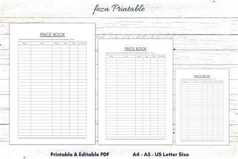 Price Book Template Printable, Price List Editable Fillable, Price ...