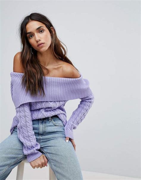 Boohoo Cable Knit Bardot Sweater Jumpers For Women Jumpers And