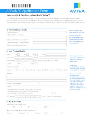 Fillable Online Arf Amrf Application Form Aviva Ie Fax Email Print