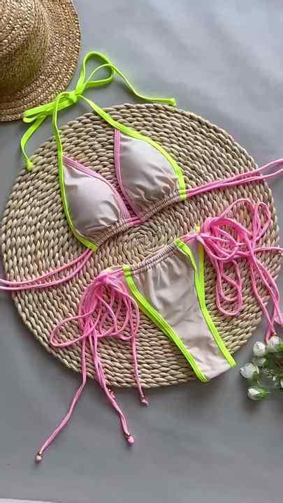 Sexy Two Piece Bikini Set For Women Halter Tie Up Swimsuit