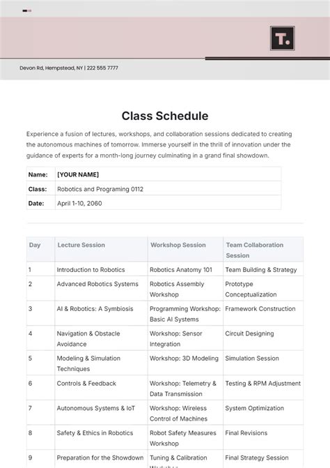 Free Class Schedule Templates Edit Online And Download