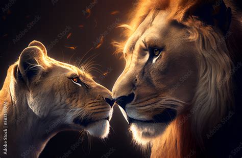 Lion and lioness in love. Generative AI, Stock Illustration | Adobe Stock