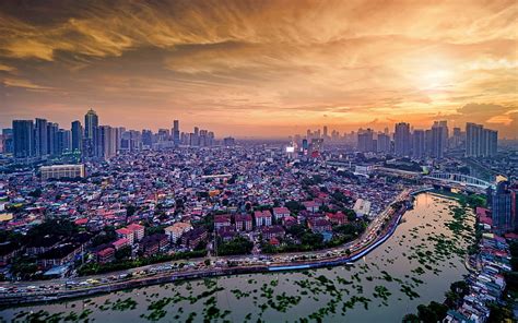 Manila Pasig River Sunset Cityscapes Philippines Asia Skyline Hd