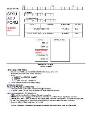 Fillable Online Sfsu ADD Form Xls Sfsu Fax Email Print PdfFiller