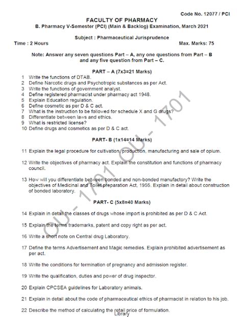 Osmania University B Pharmacy V Semester PCI Main Backlog