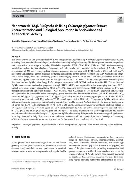 Nanomaterial Agnps Synthesis Using Calotropis Gigantea Extract