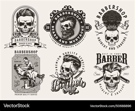 Barber industry monochrome set stickers Royalty Free Vector