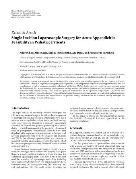 Solution Single Incision Laparoscopic Surgery For Acute Appendicitis Feasibility In Pediatric