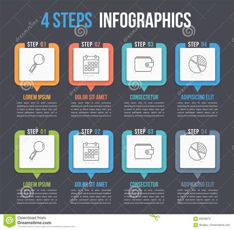 Vier Schritte Infographics Vektor Abbildung Illustration Von Planen